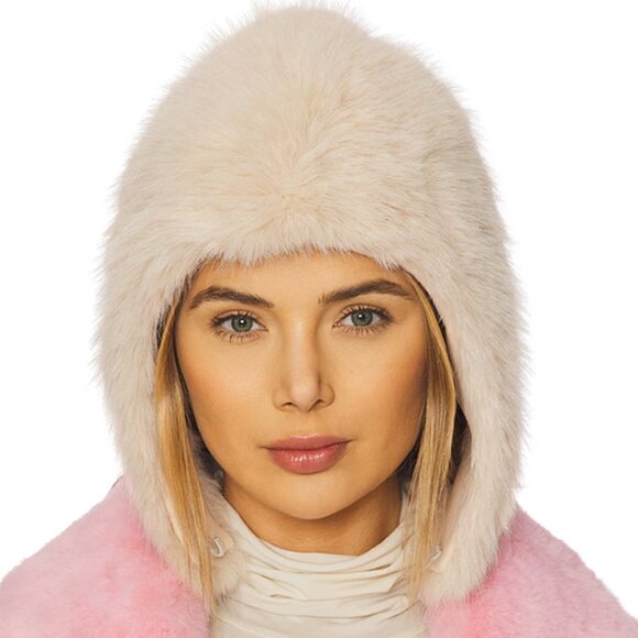 New Lack Of Color Snuggle Faux Fur Fabric Almond Hood Trapper Hat NWT - Picture 7 of 10